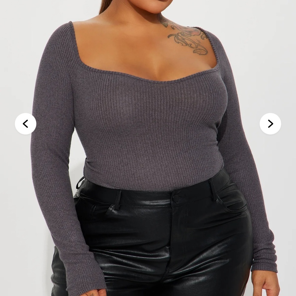 Fashion Nova Gray Fitted Ribbed Bodysuit - Picture 4 of 7
